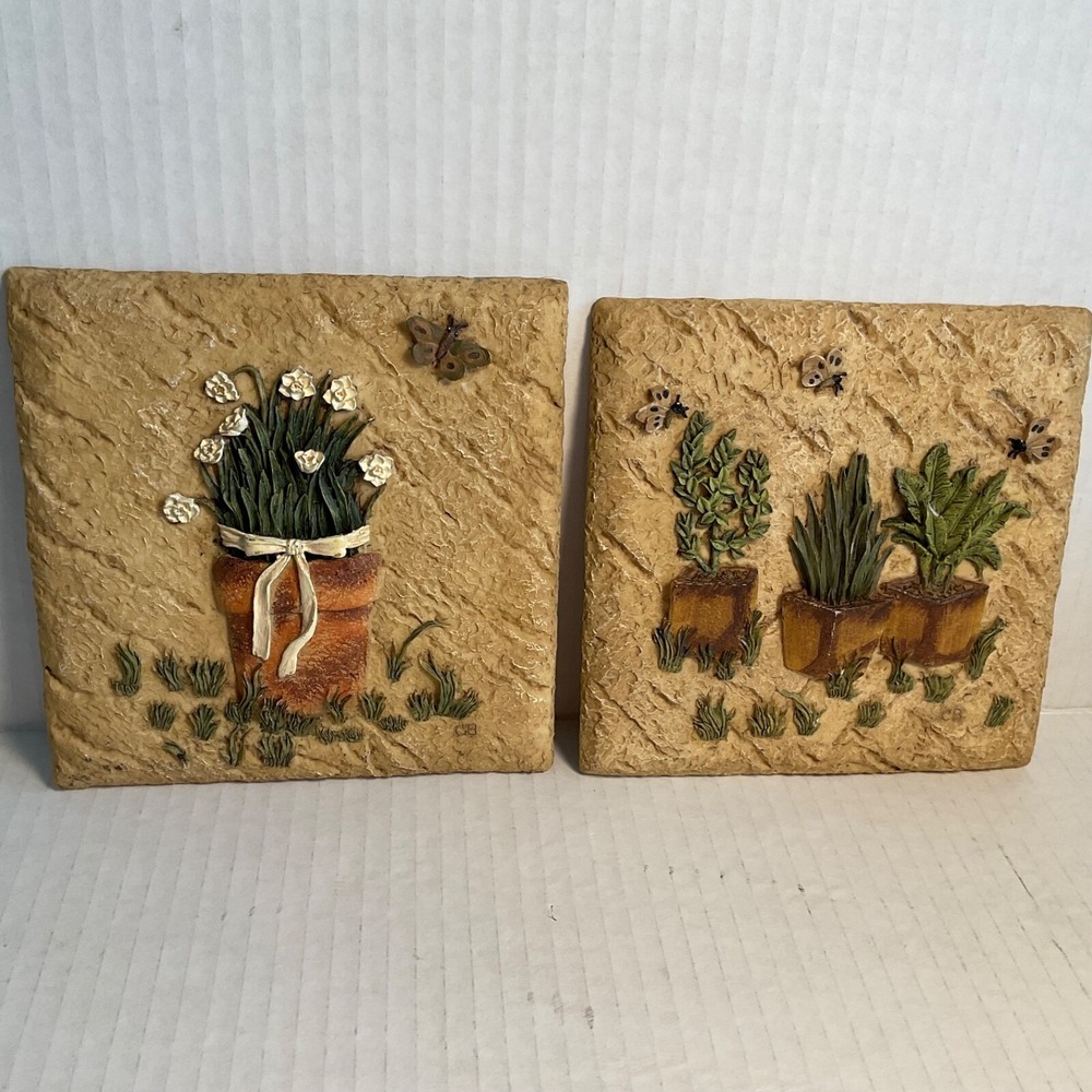 Blum 3D Decorative Tiles - Flowers 1 Mud Pie 1999 Hanging Set Of 2 Tiles Decor